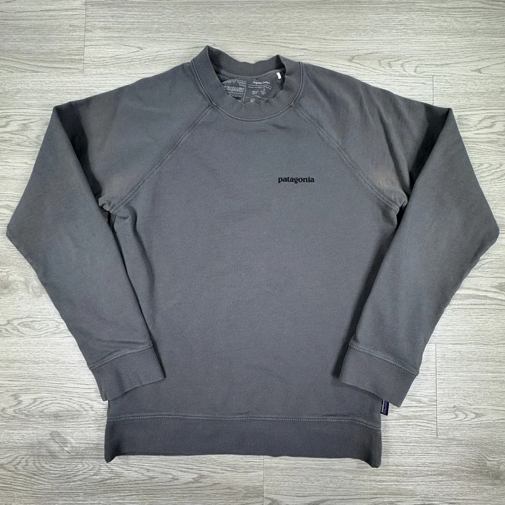 Patagonia Mens Sweatshirt Fitz Roy Logo Grey Small Organic Cotton Pullover
